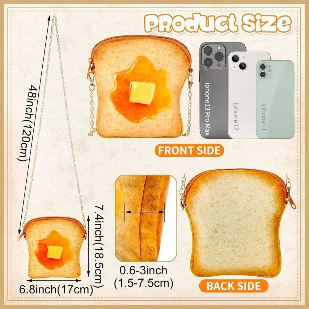 Toast Purse Plush Wool Crossbody Bag with Strap Cute Food Pouch for Women